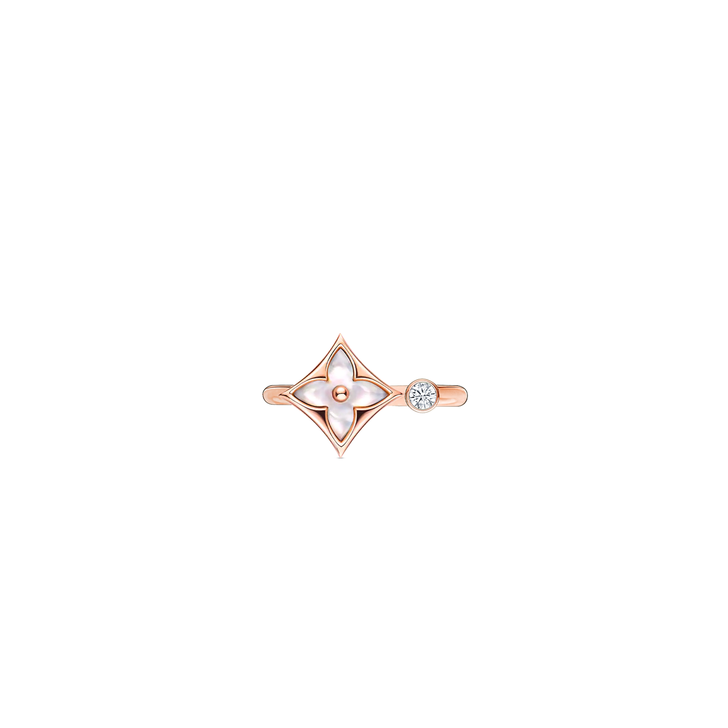 LOUIS VUITTON COLOR BLOSSOM MINI STAR ROSE GOLD, WHITE MOTHER-OF-PEARL AND DIAMOND RING Q9S80A